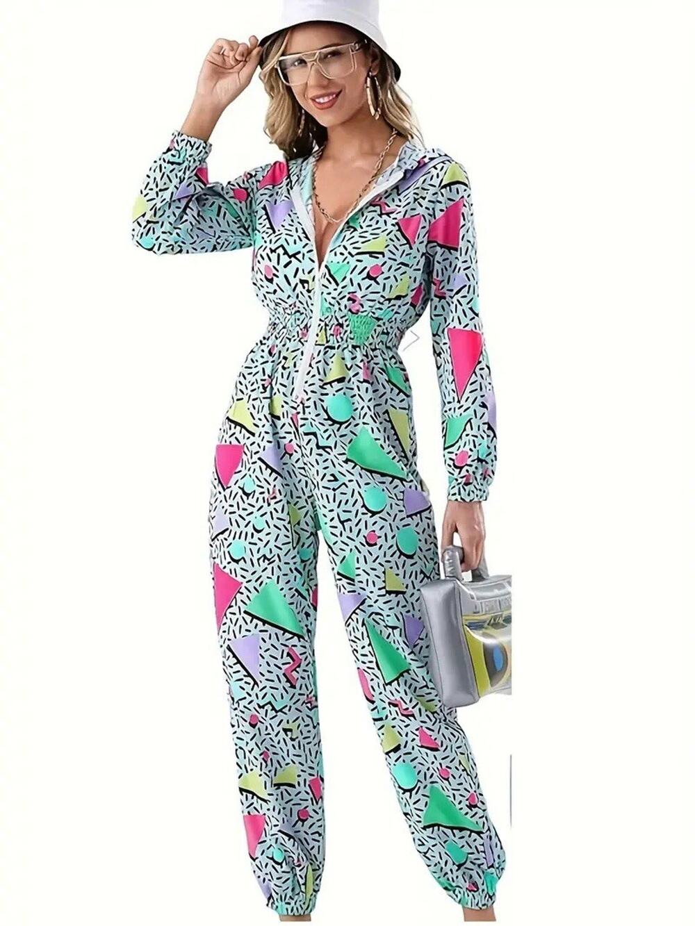 Retro 80s 90s Jumpsuit Saved By the Bell Background Style Pattern Side Small Med